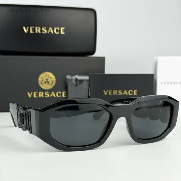 Versace Men Sunglasses Black Grey Rectangle VE4361 Medusa Biggie 536087 NEW